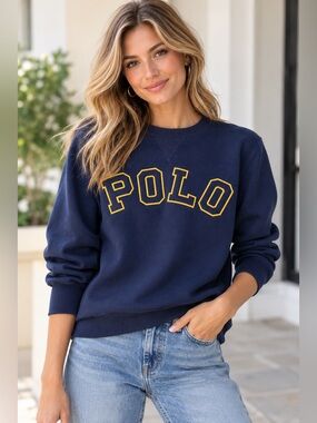 Polo Ralph Lauren Navy Vintage 80s 90s Sweatshirt Preppy Size Small